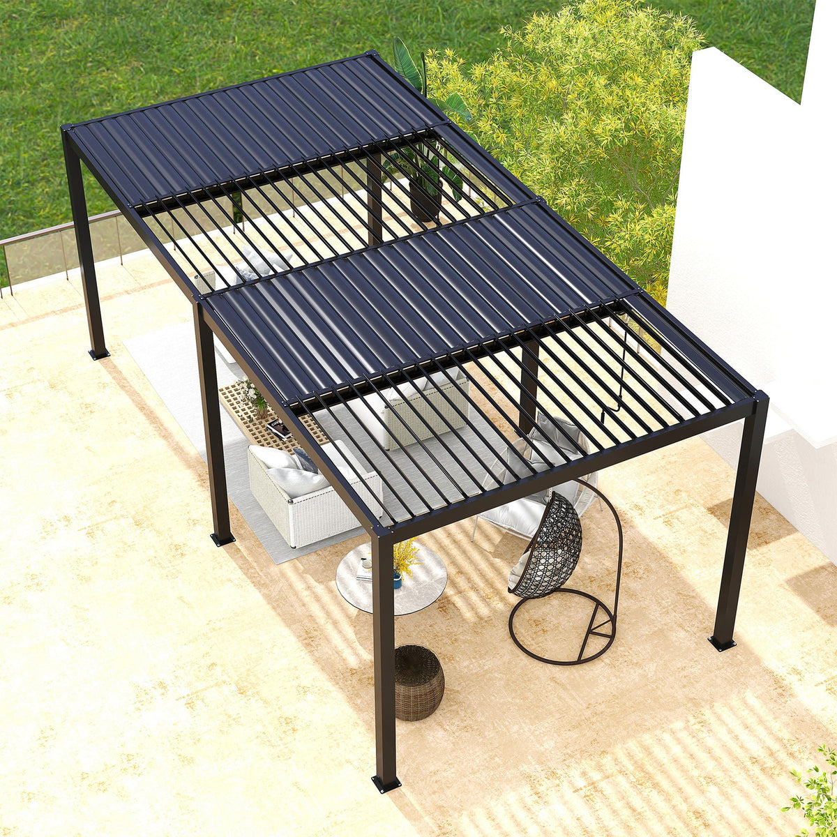 Premium Aluminum Louver Pergola – Adjustable Hardtop Outdoor Structure with Integrated Drainage (Black)