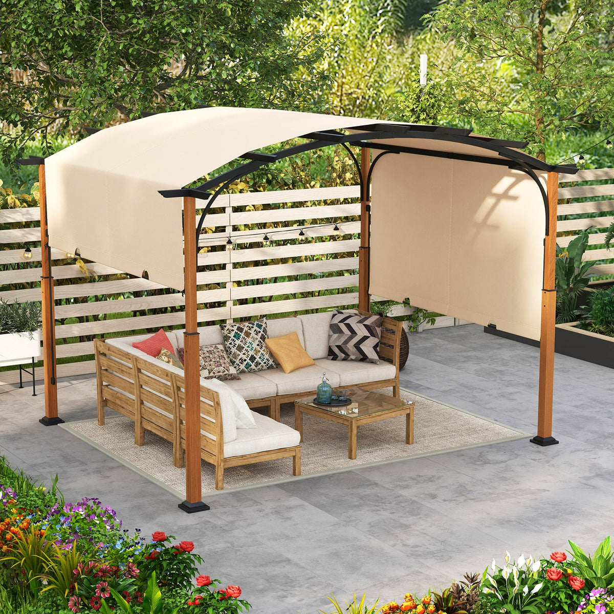 10×12 FT Outdoor Retractable Pergola – Adjustable Canopy Shade System with Powder‑Coated Metal Frame