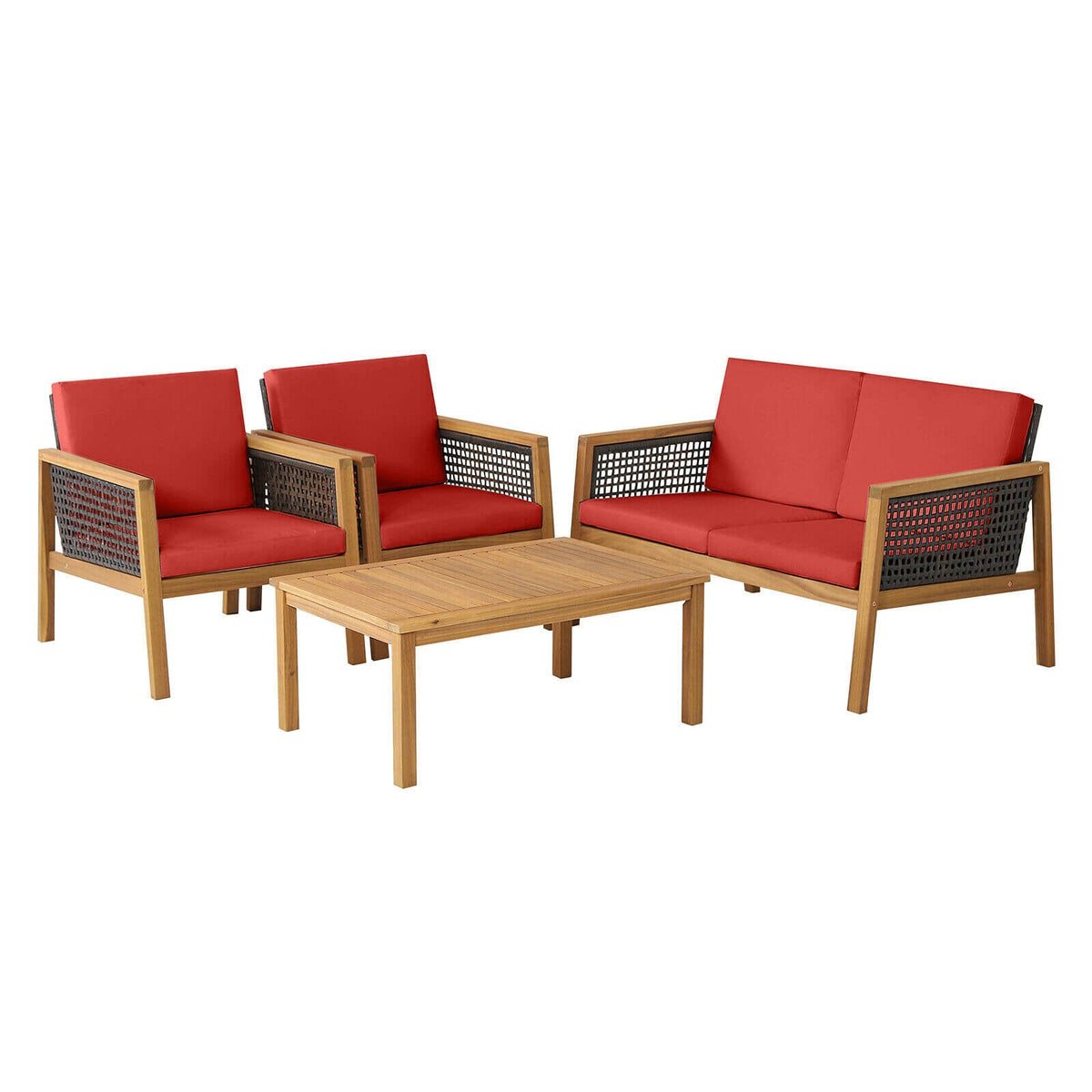 4‑Piece Patio Rattan Furniture Set – Acacia Wood Frame, Weather‑Resistant PE Rattan & Removable Cushions