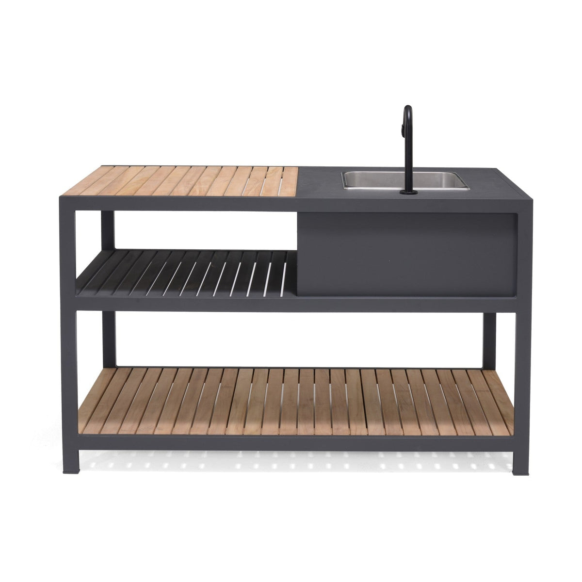 Amber Outdoor Kitchen – Teak and Aluminum Prep Station with Stainless Steel Sink & Water Hookup
