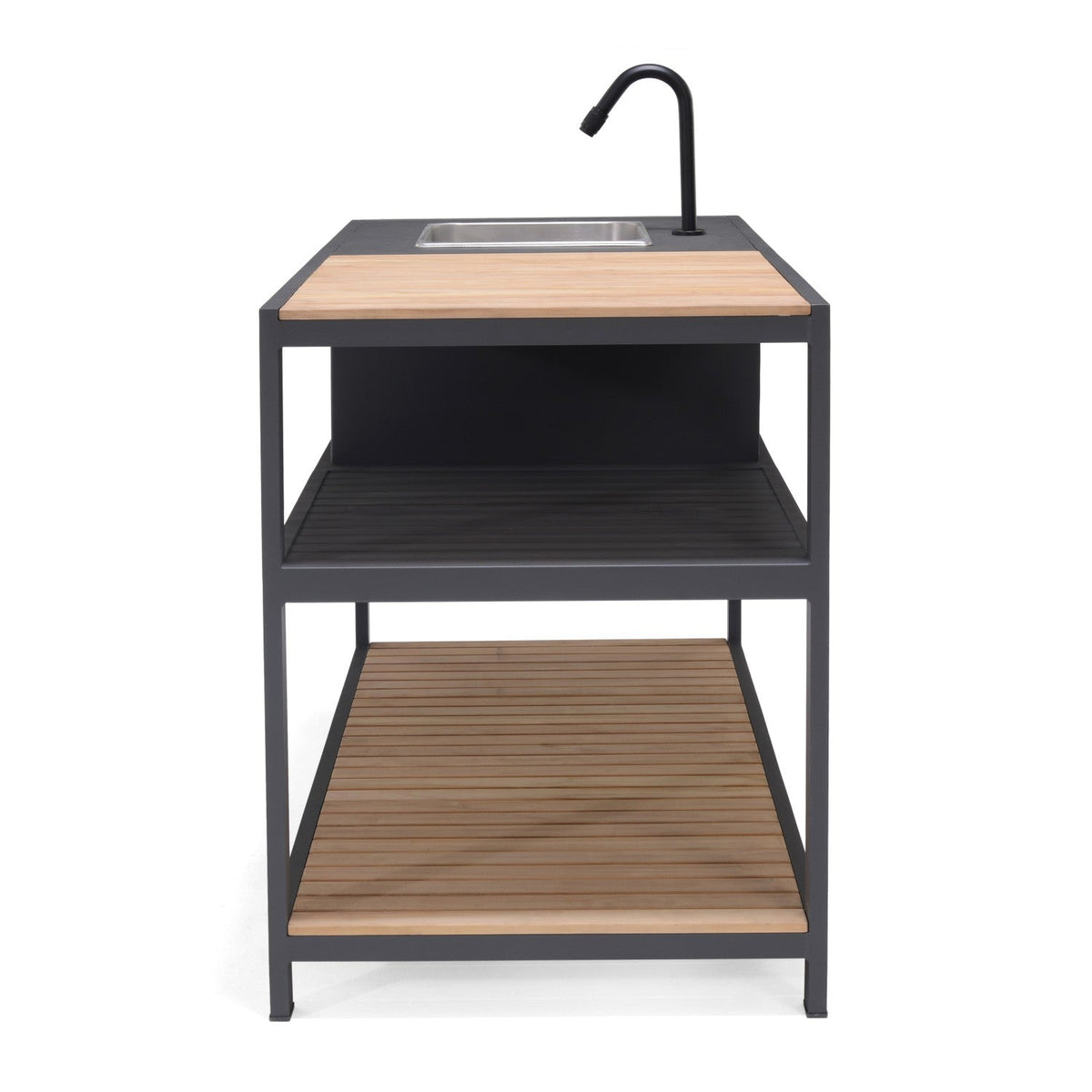 Amber Outdoor Kitchen – Teak and Aluminum Prep Station with Stainless Steel Sink & Water Hookup