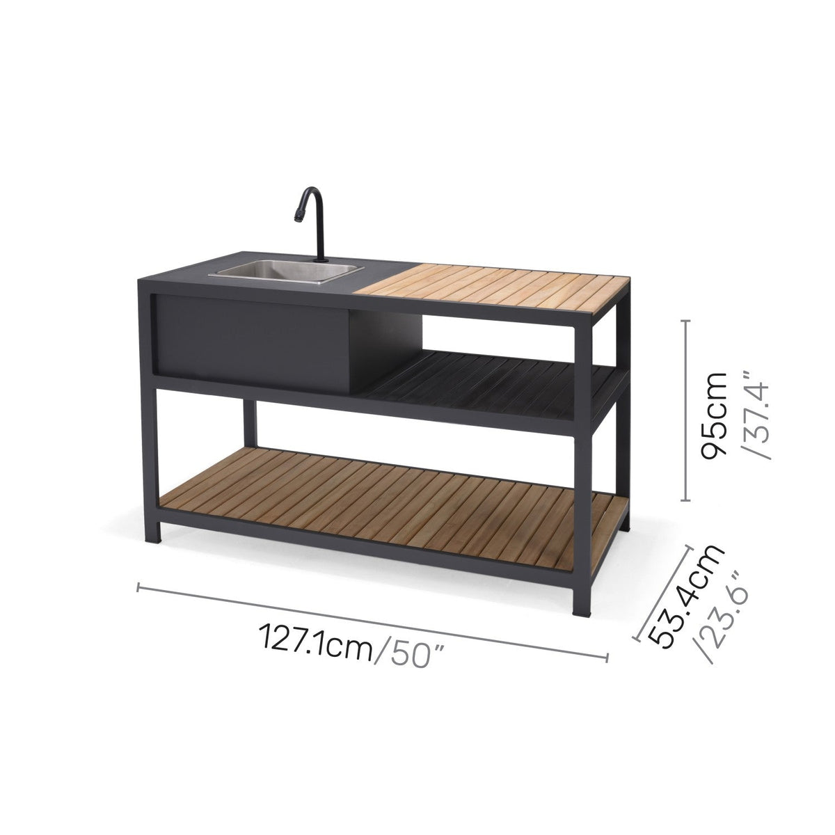 Amber Outdoor Kitchen – Teak and Aluminum Prep Station with Stainless Steel Sink & Water Hookup