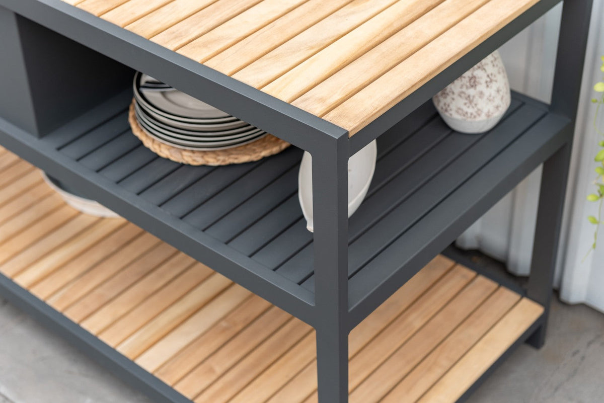 Amber Outdoor Kitchen – Teak and Aluminum Prep Station with Stainless Steel Sink & Water Hookup