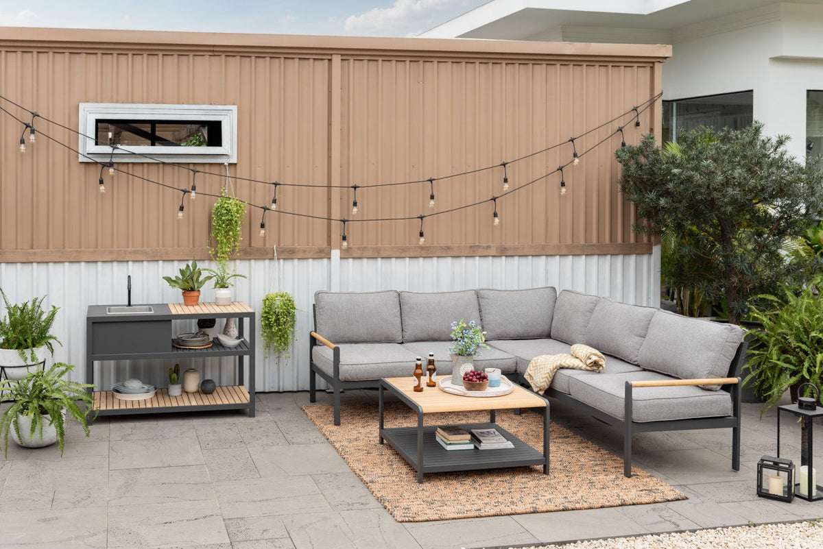 Amber Outdoor Kitchen – Teak and Aluminum Prep Station with Stainless Steel Sink & Water Hookup