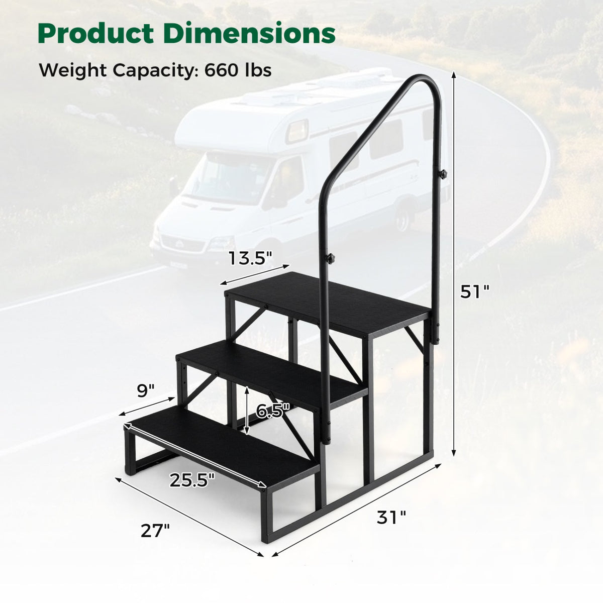 Heavy‑Duty Hot Tub Stair with Wide Anti‑Slip Platforms & Adjustable Handrail – Indoor/Outdoor Safety Step System