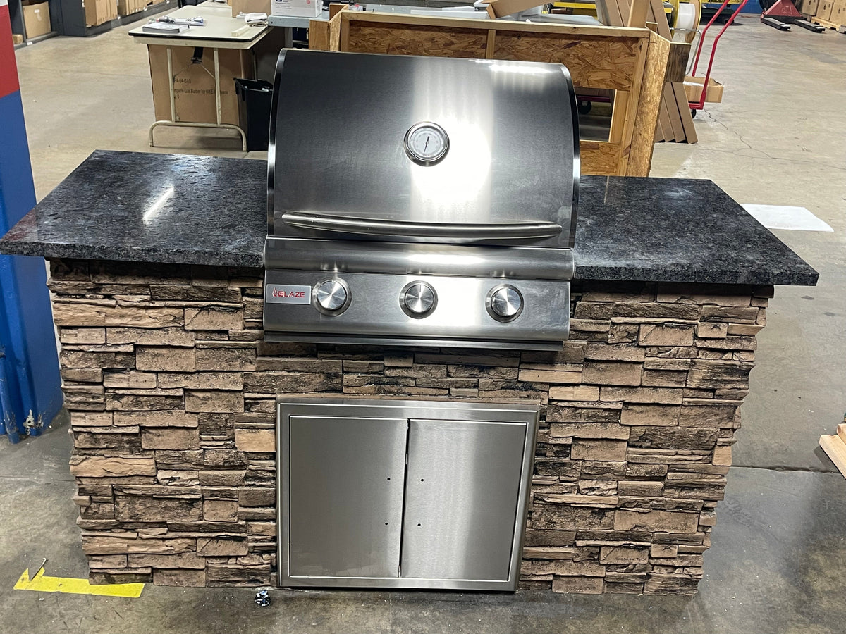 5' WPPO Outdoor Kitchen Island with Blaze 3‑Burner Grill – Natural Stone Modular Outdoor Cooking Station