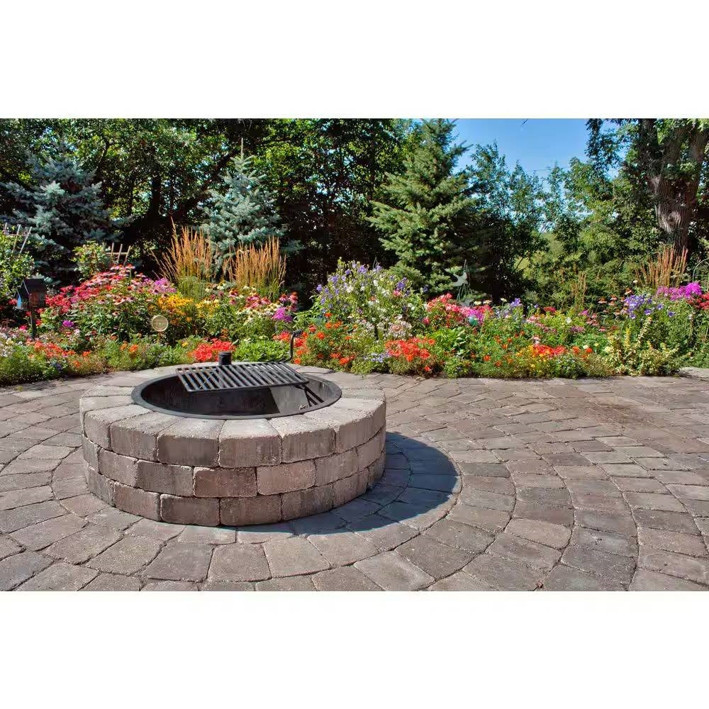48" Outdoor Round Concrete Block Stone Fire Pit Kit – Heavy‑Duty 10‑Gauge Steel Insert & ADA‑Compliant Swivel Cooking Grate