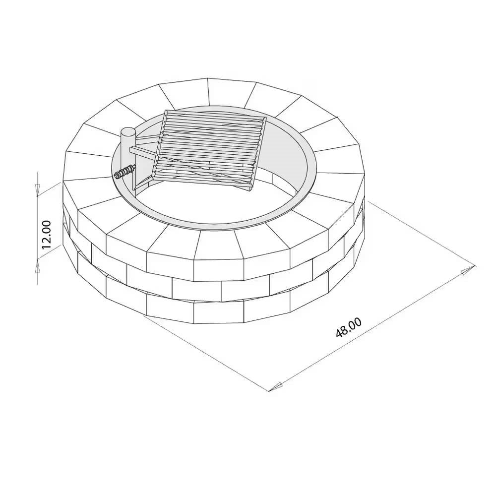 48" Outdoor Round Concrete Block Stone Fire Pit Kit – Heavy‑Duty 10‑Gauge Steel Insert & ADA‑Compliant Swivel Cooking Grate