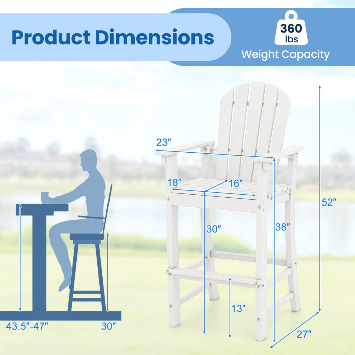 DirectDeals Outdoor HDPE Bar Stool Set of 2 – All‑Weather Counter‑Height Seating with Ergonomic Backrest & Stainless Steel Hardware