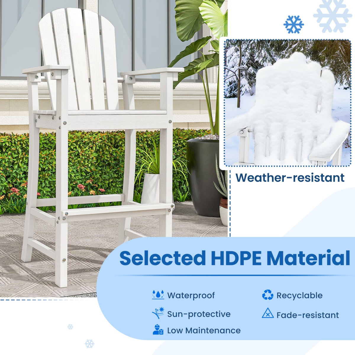DirectDeals Outdoor HDPE Bar Stool Set of 2 – All‑Weather Counter‑Height Seating with Ergonomic Backrest & Stainless Steel Hardware
