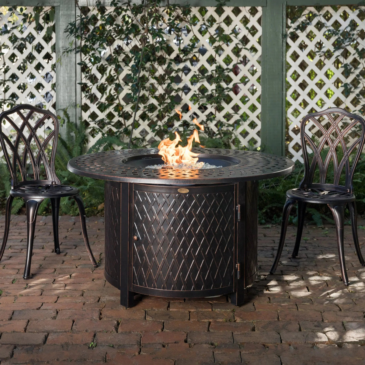Verona 44" Round Woven Aluminum Convertible Gas Fire Pit Table – 55,000 BTU Full‑Flame Outdoor Centerpiece