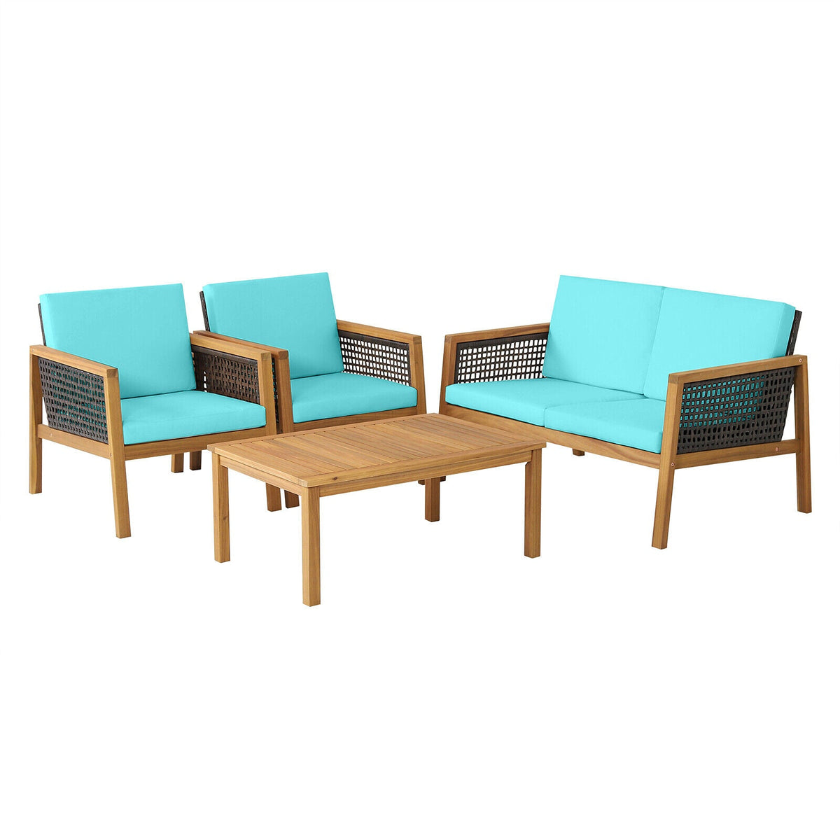 4‑Piece Patio Rattan Furniture Set – Acacia Wood Frame, Weather‑Resistant PE Rattan & Removable Cushions