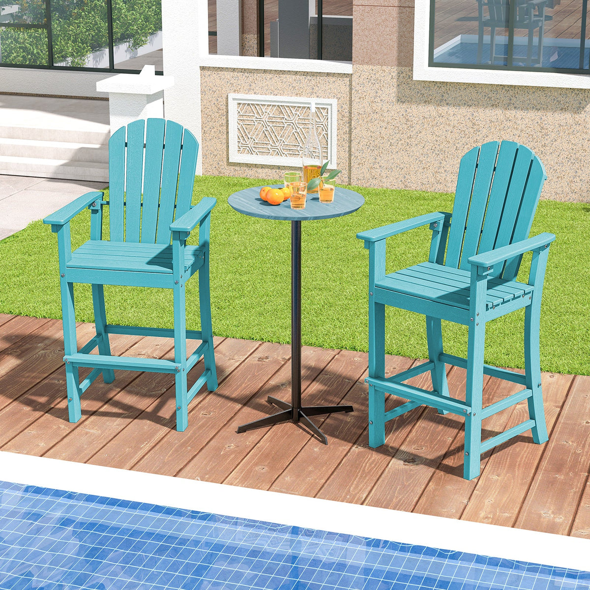 DirectDeals Outdoor HDPE Bar Stool Set of 2 – All‑Weather Counter‑Height Seating with Ergonomic Backrest & Stainless Steel Hardware
