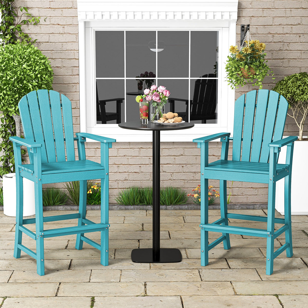 DirectDeals Outdoor HDPE Bar Stool Set of 2 – All‑Weather Counter‑Height Seating with Ergonomic Backrest & Stainless Steel Hardware