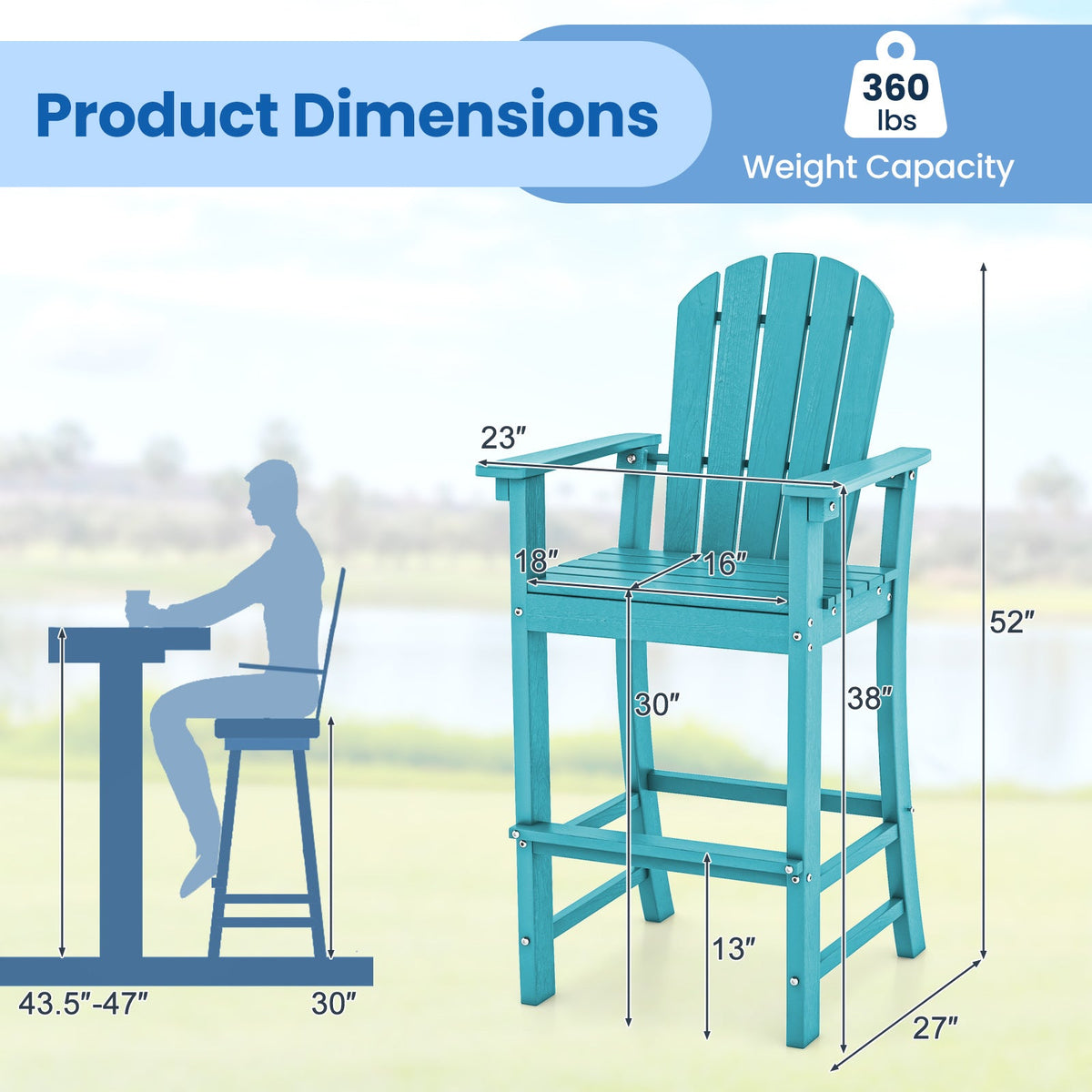 DirectDeals Outdoor HDPE Bar Stool Set of 2 – All‑Weather Counter‑Height Seating with Ergonomic Backrest & Stainless Steel Hardware