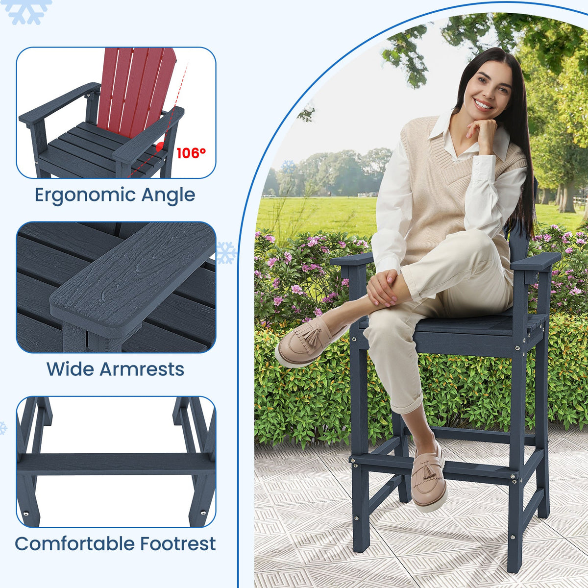 DirectDeals Outdoor HDPE Bar Stool Set of 2 – All‑Weather Counter‑Height Seating with Ergonomic Backrest & Stainless Steel Hardware