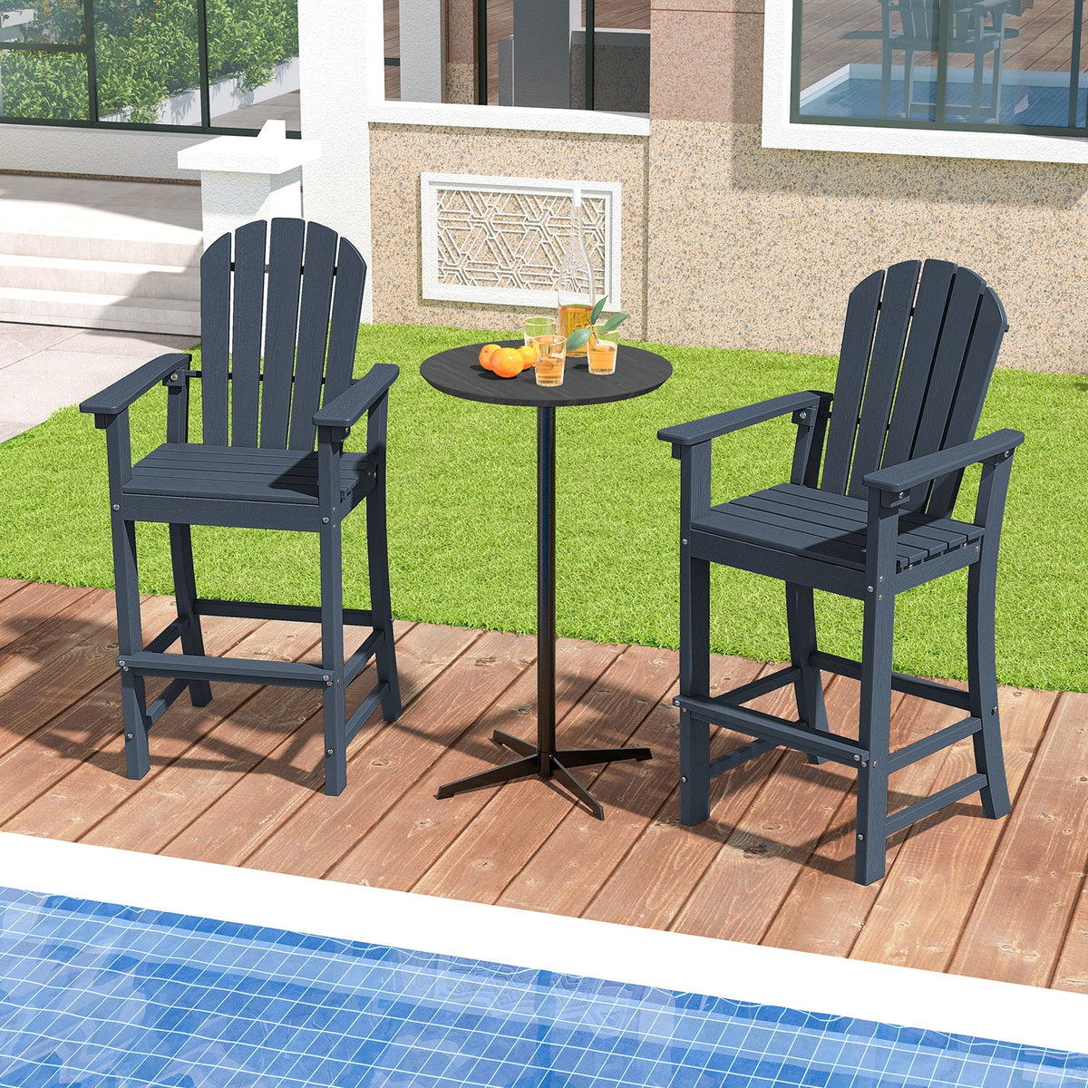 DirectDeals Outdoor HDPE Bar Stool Set of 2 – All‑Weather Counter‑Height Seating with Ergonomic Backrest & Stainless Steel Hardware