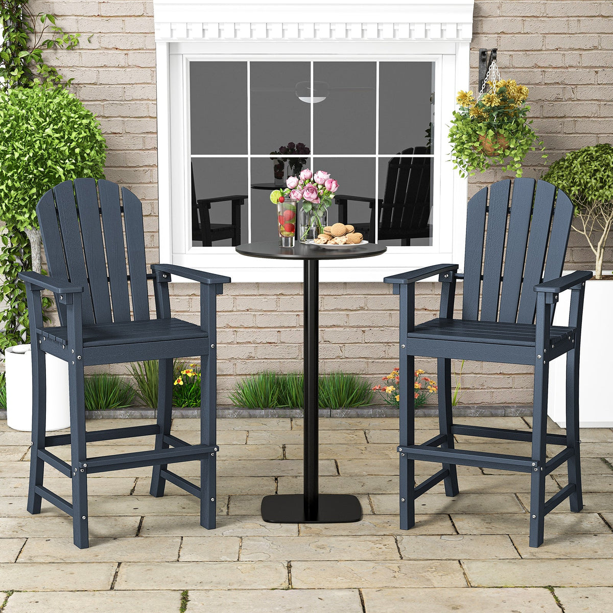 DirectDeals Outdoor HDPE Bar Stool Set of 2 – All‑Weather Counter‑Height Seating with Ergonomic Backrest & Stainless Steel Hardware