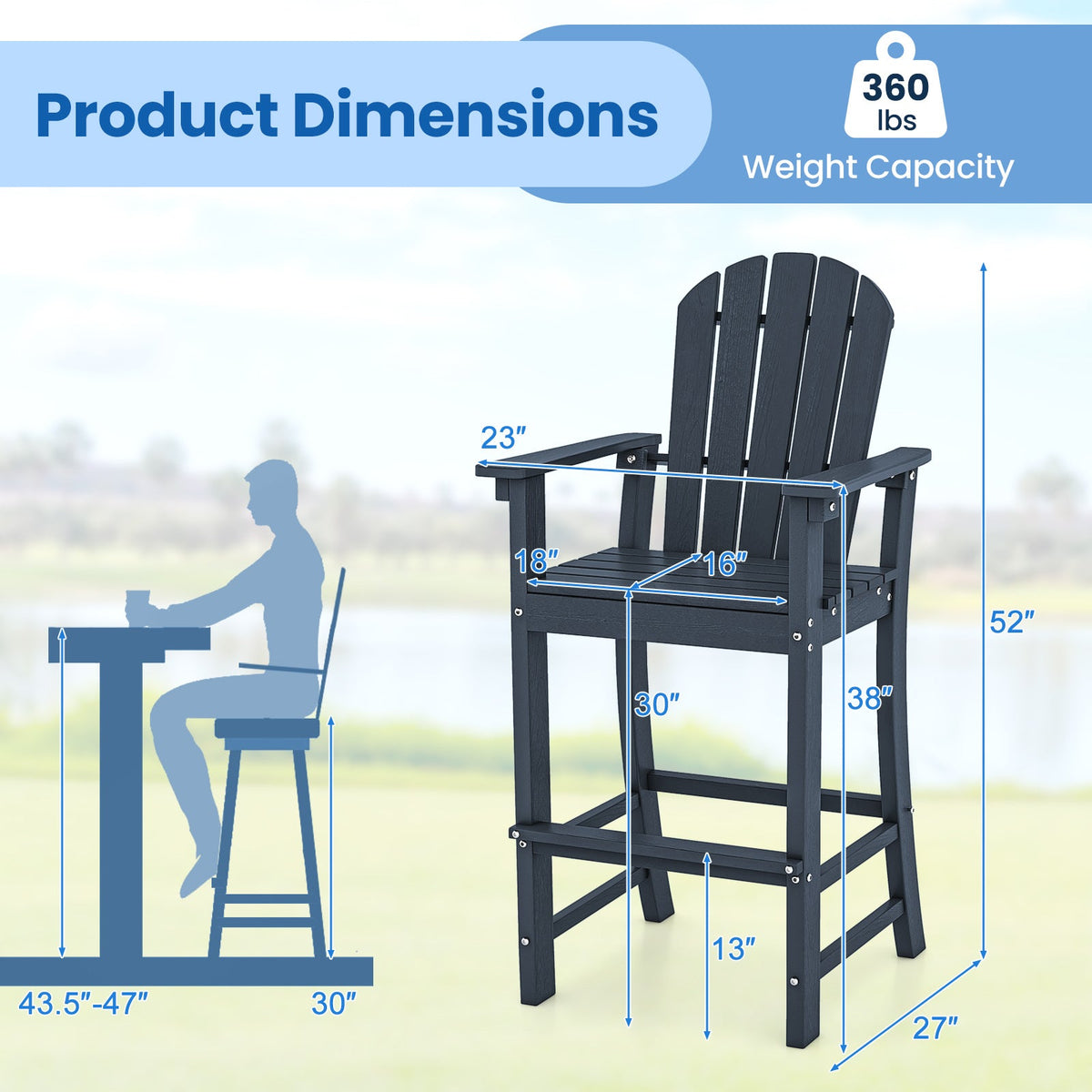DirectDeals Outdoor HDPE Bar Stool Set of 2 – All‑Weather Counter‑Height Seating with Ergonomic Backrest & Stainless Steel Hardware