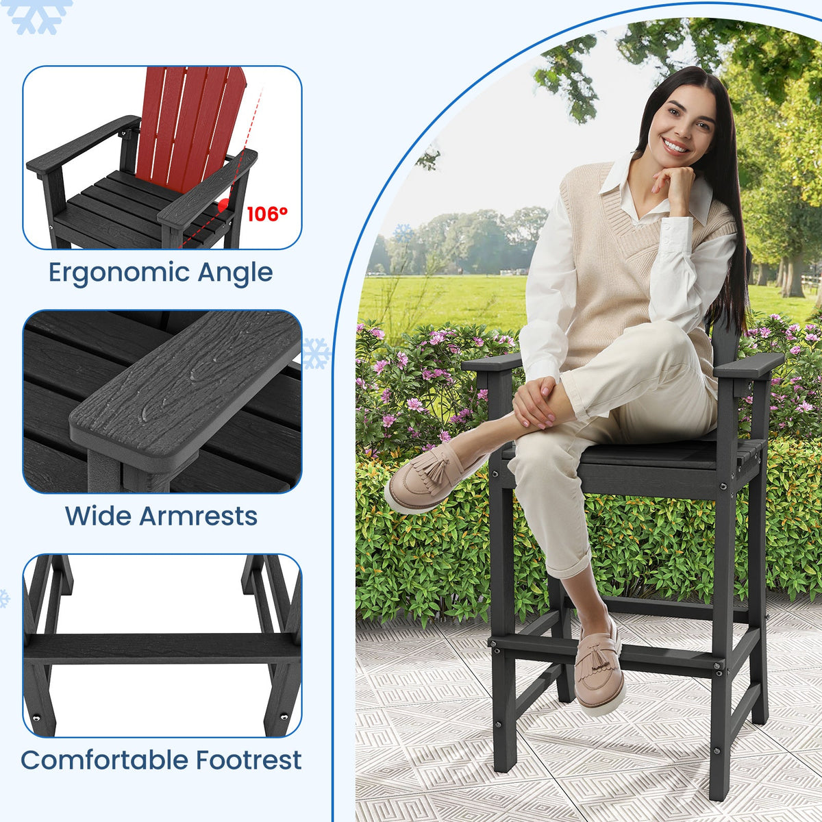 DirectDeals Outdoor HDPE Bar Stool Set of 2 – All‑Weather Counter‑Height Seating with Ergonomic Backrest & Stainless Steel Hardware