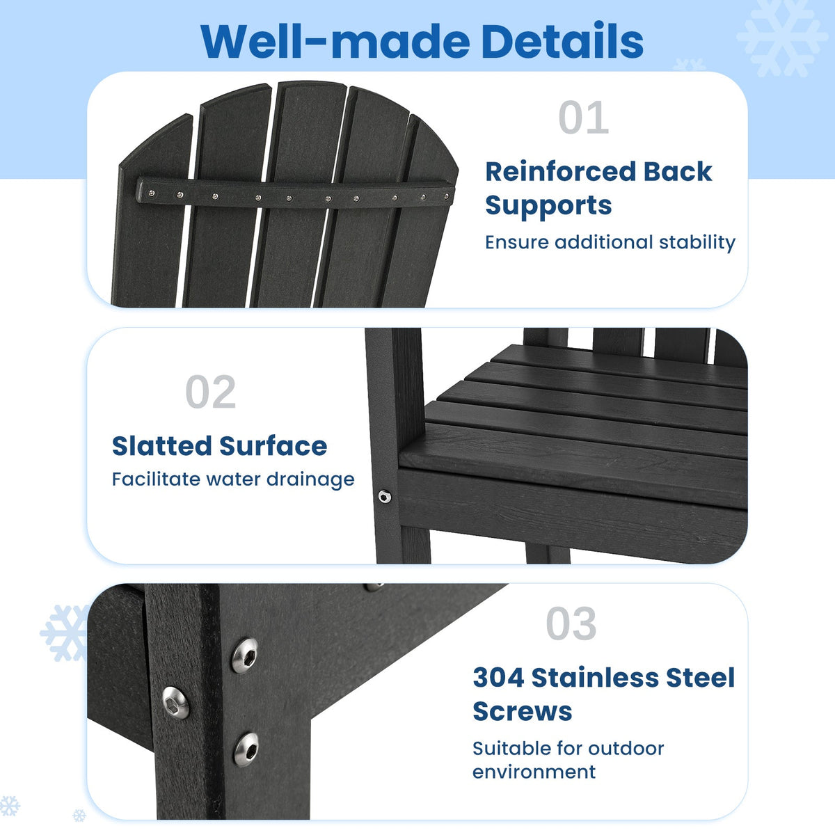 DirectDeals Outdoor HDPE Bar Stool Set of 2 – All‑Weather Counter‑Height Seating with Ergonomic Backrest & Stainless Steel Hardware