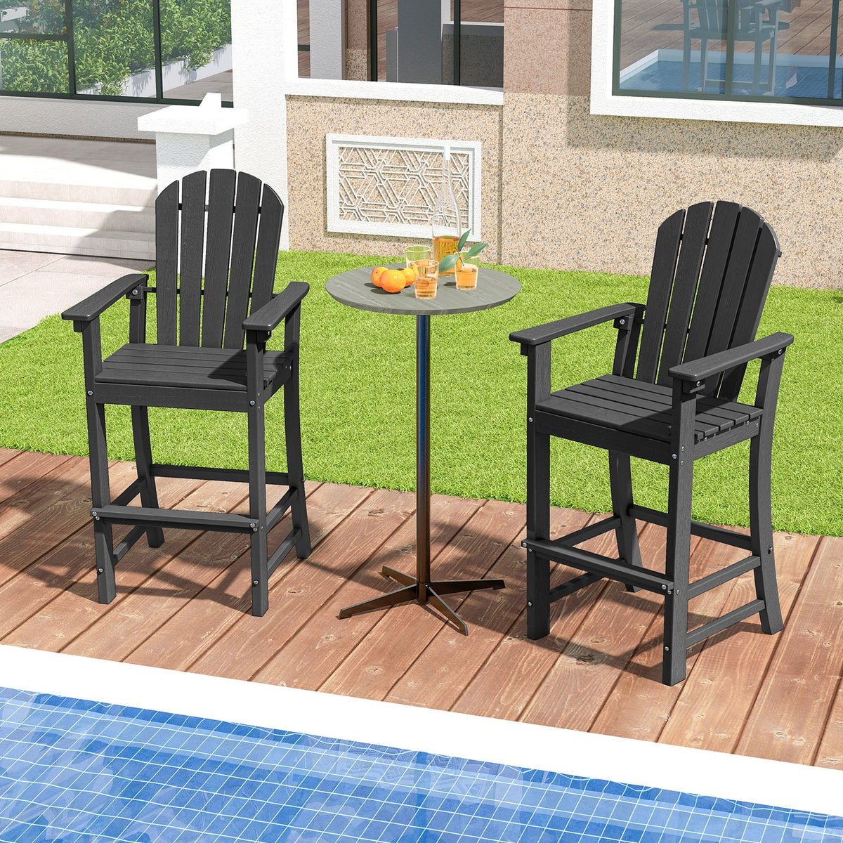 DirectDeals Outdoor HDPE Bar Stool Set of 2 – All‑Weather Counter‑Height Seating with Ergonomic Backrest & Stainless Steel Hardware
