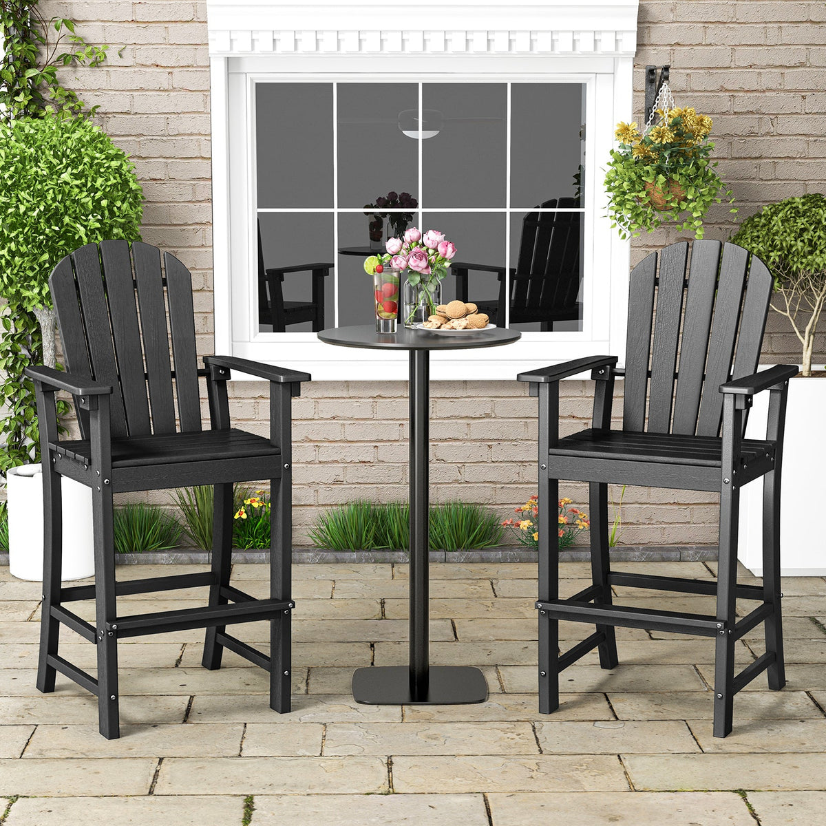 DirectDeals Outdoor HDPE Bar Stool Set of 2 – All‑Weather Counter‑Height Seating with Ergonomic Backrest & Stainless Steel Hardware