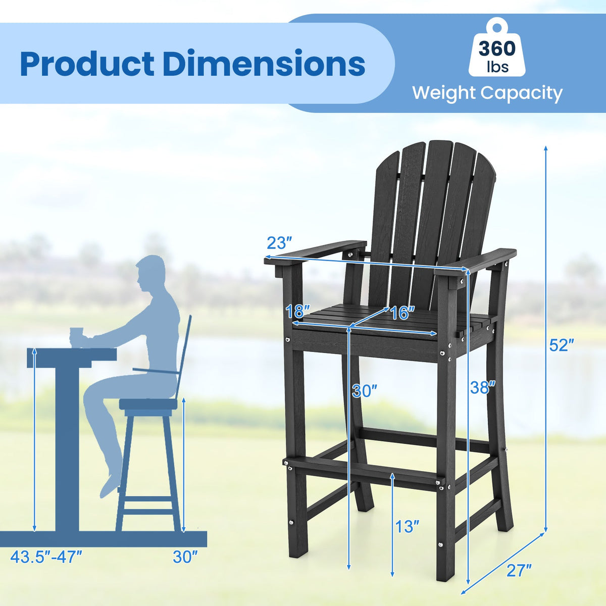 DirectDeals Outdoor HDPE Bar Stool Set of 2 – All‑Weather Counter‑Height Seating with Ergonomic Backrest & Stainless Steel Hardware