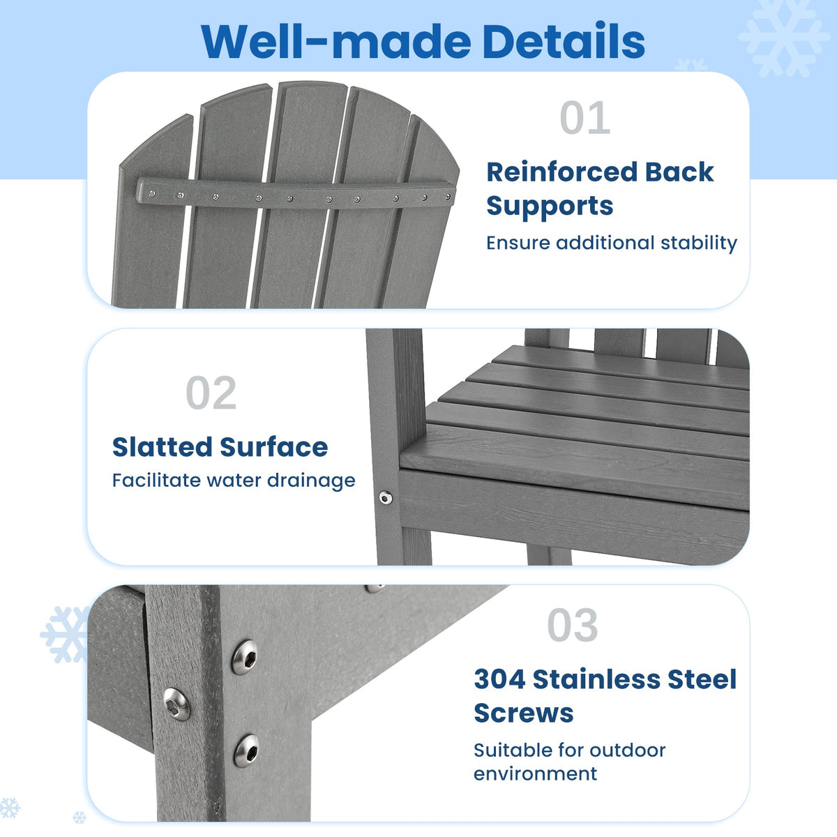 DirectDeals Outdoor HDPE Bar Stool Set of 2 – All‑Weather Counter‑Height Seating with Ergonomic Backrest & Stainless Steel Hardware