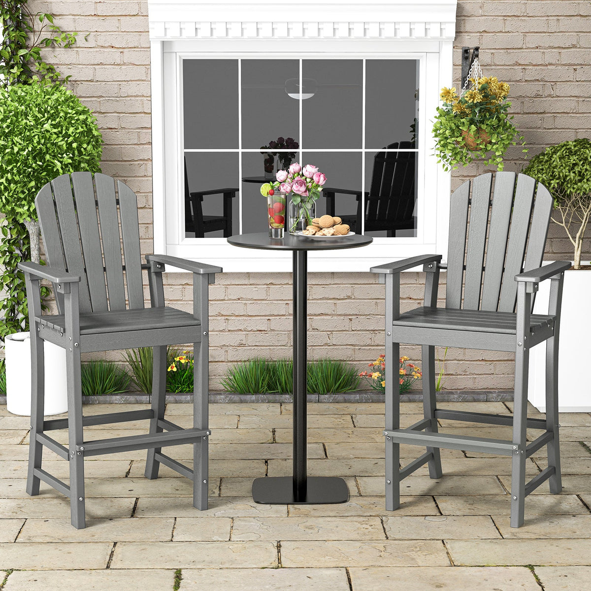 DirectDeals Outdoor HDPE Bar Stool Set of 2 – All‑Weather Counter‑Height Seating with Ergonomic Backrest & Stainless Steel Hardware