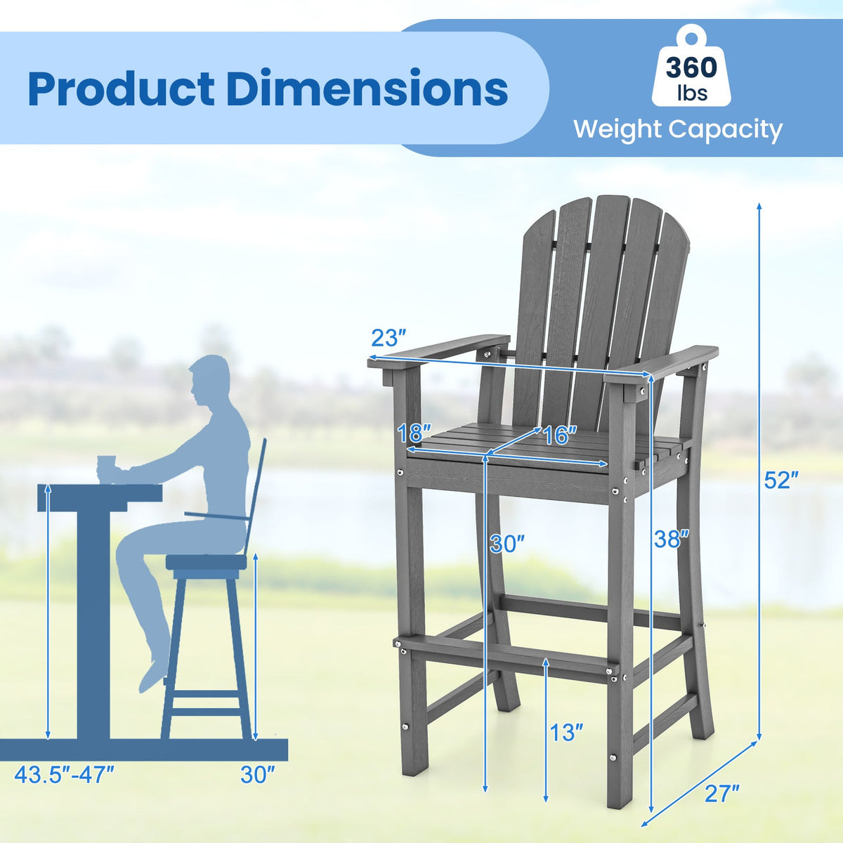 DirectDeals Outdoor HDPE Bar Stool Set of 2 – All‑Weather Counter‑Height Seating with Ergonomic Backrest & Stainless Steel Hardware