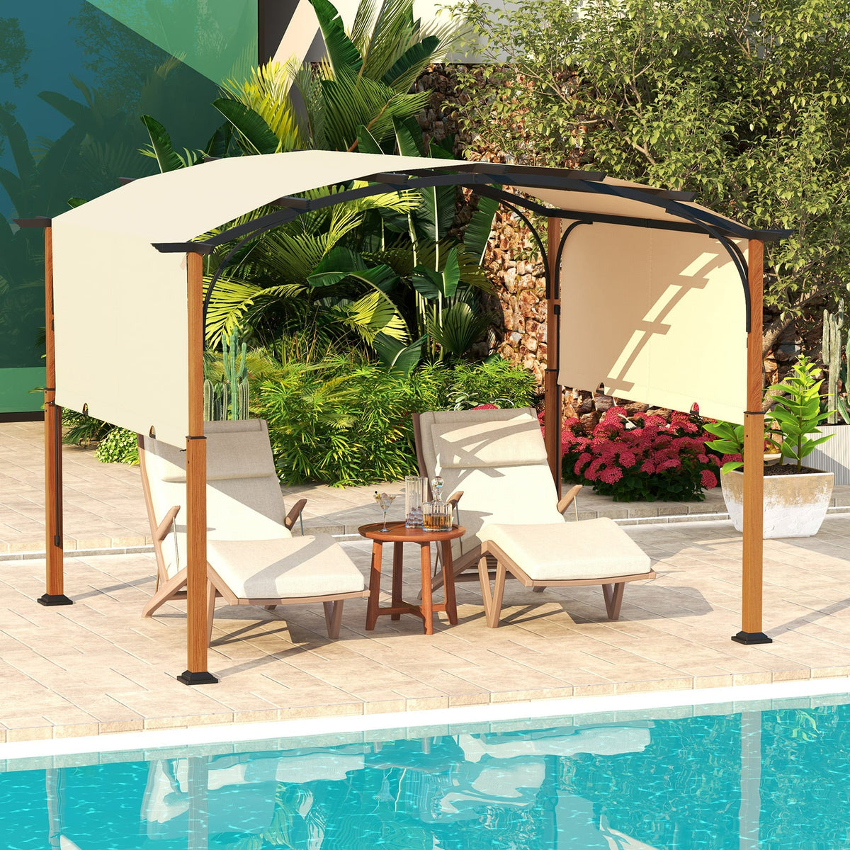 10×12 FT Outdoor Retractable Pergola – Adjustable Canopy Shade System with Powder‑Coated Metal Frame