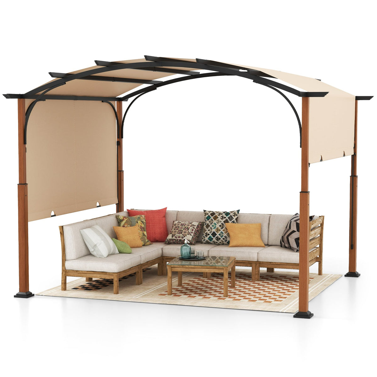 10×12 FT Outdoor Retractable Pergola – Adjustable Canopy Shade System with Powder‑Coated Metal Frame
