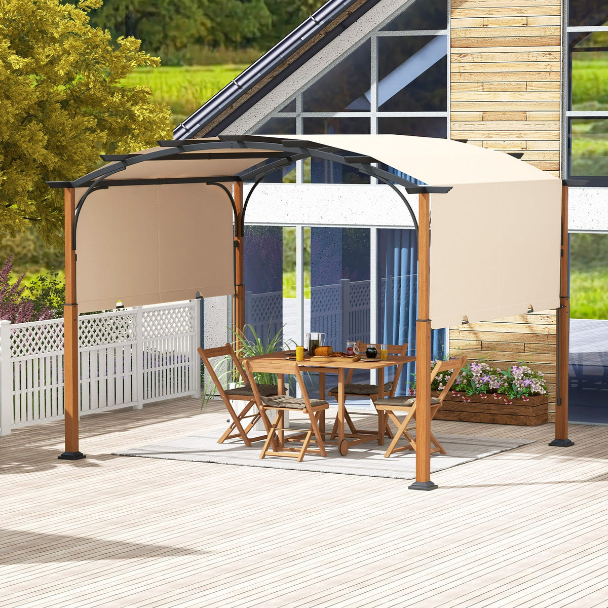 10×12 FT Outdoor Retractable Pergola – Adjustable Canopy Shade System with Powder‑Coated Metal Frame