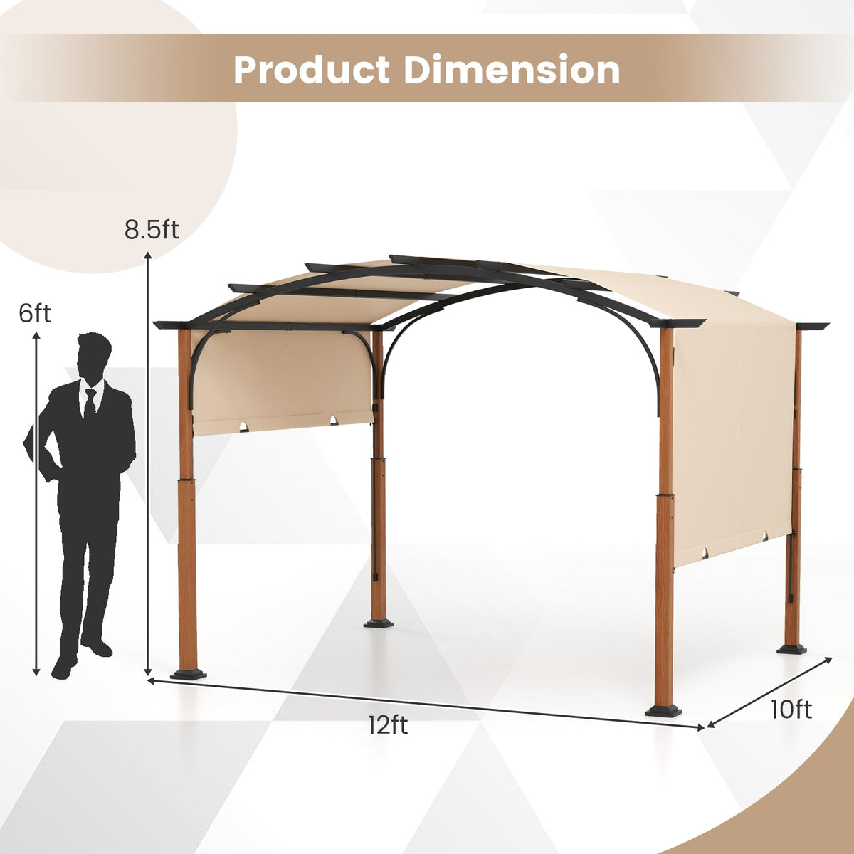 10×12 FT Outdoor Retractable Pergola – Adjustable Canopy Shade System with Powder‑Coated Metal Frame