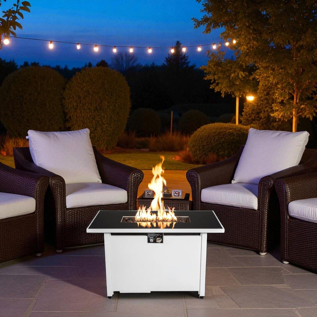 43" Outdoor Rectangular Fire Pit Table – 50,000 BTU High‑Output Heater with Adjustable Flame Control (White)