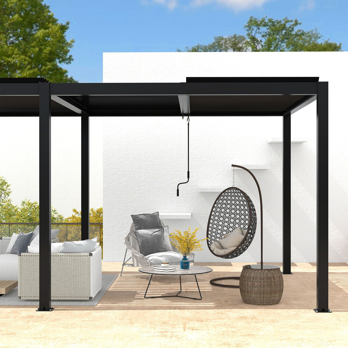 Premium Aluminum Louver Pergola – Adjustable Hardtop Outdoor Structure with Integrated Drainage (Black)
