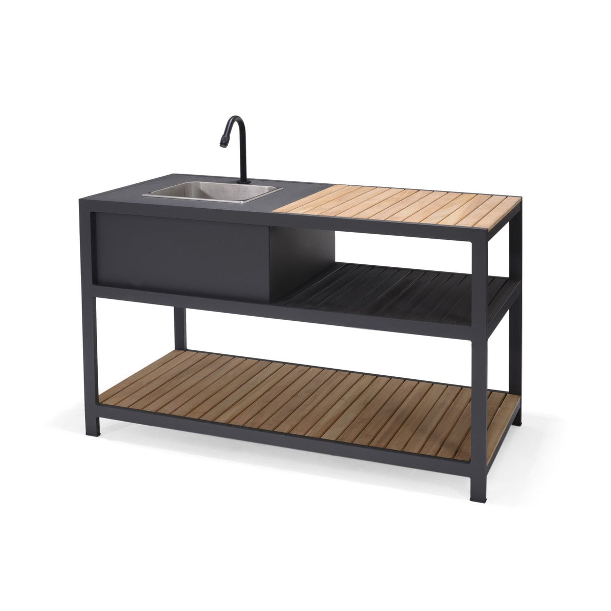 Amber Outdoor Kitchen – Teak and Aluminum Prep Station with Stainless Steel Sink &amp; Water Hookup