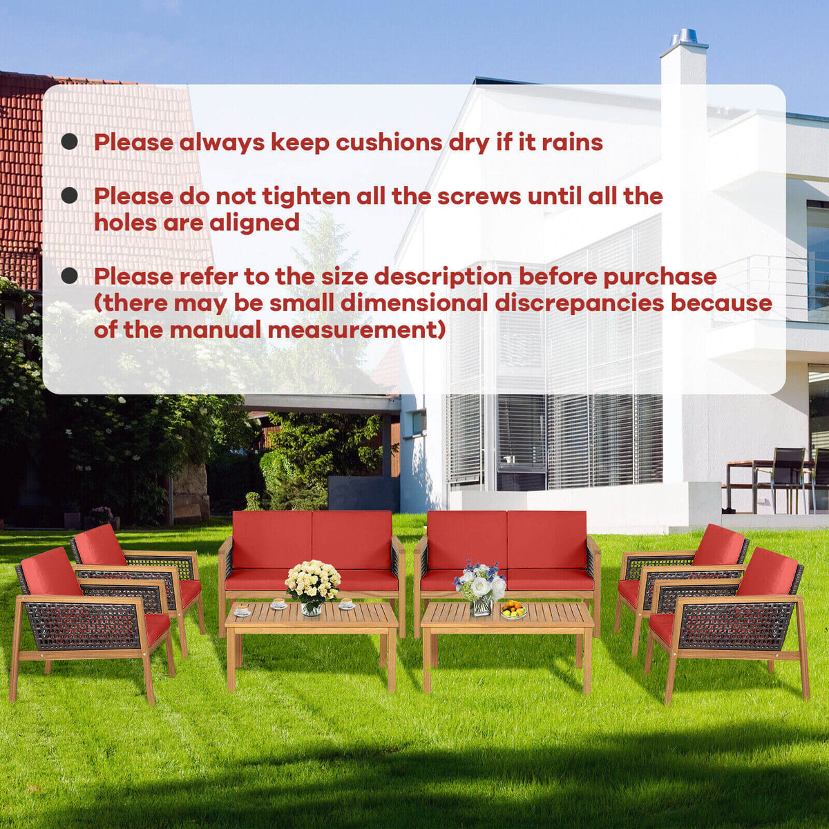 4‑Piece Patio Rattan Furniture Set – Acacia Wood Frame, Weather‑Resistant PE Rattan &amp; Removable Cushions