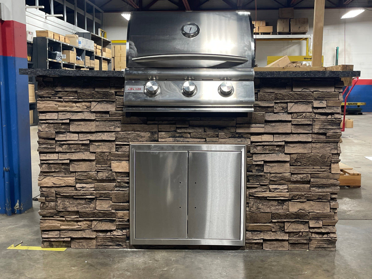 5' WPPO Outdoor Kitchen Island with Blaze 3‑Burner Grill – Natural Stone Modular Outdoor Cooking Station