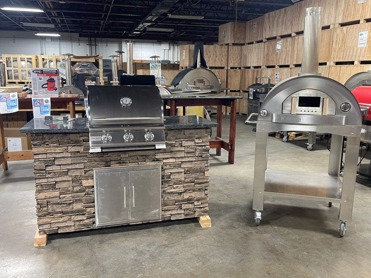 5' WPPO Outdoor Kitchen Island with Blaze 3‑Burner Grill – Natural Stone Modular Outdoor Cooking Station