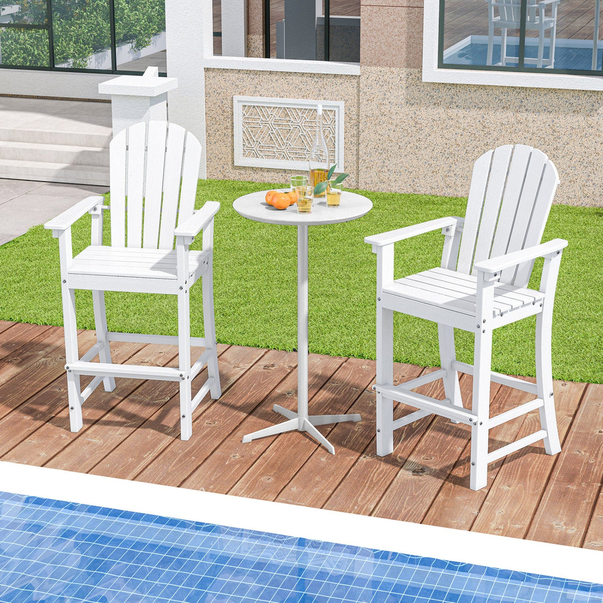 DirectDeals Outdoor HDPE Bar Stool Set of 2 – All‑Weather Counter‑Height Seating with Ergonomic Backrest & Stainless Steel Hardware