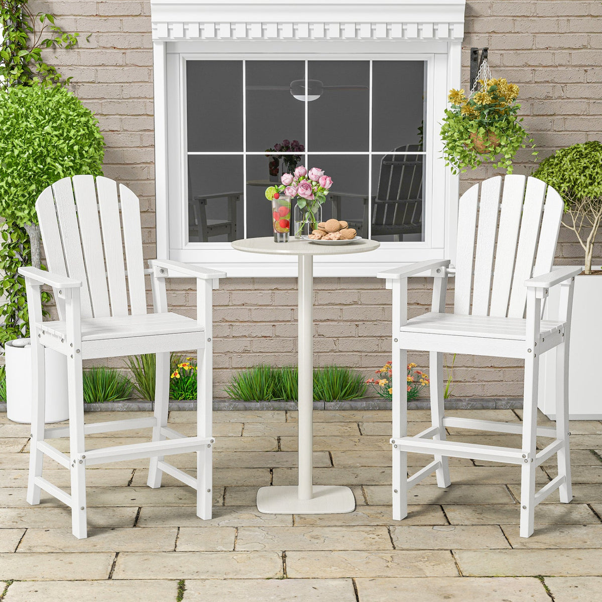 DirectDeals Outdoor HDPE Bar Stool Set of 2 – All‑Weather Counter‑Height Seating with Ergonomic Backrest & Stainless Steel Hardware