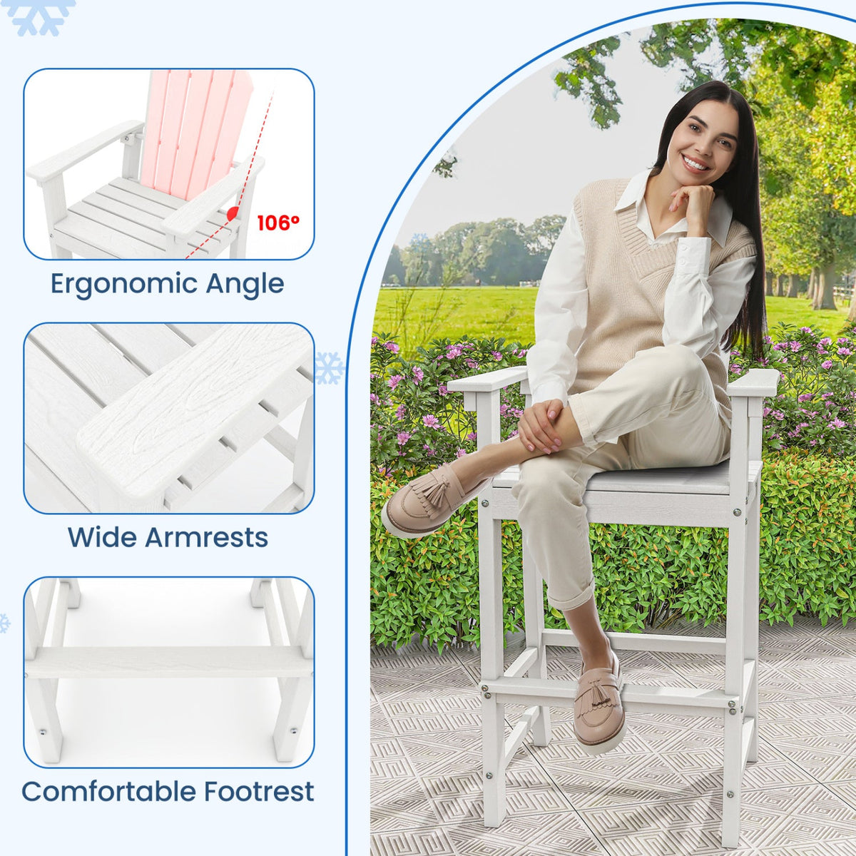 DirectDeals Outdoor HDPE Bar Stool Set of 2 – All‑Weather Counter‑Height Seating with Ergonomic Backrest & Stainless Steel Hardware