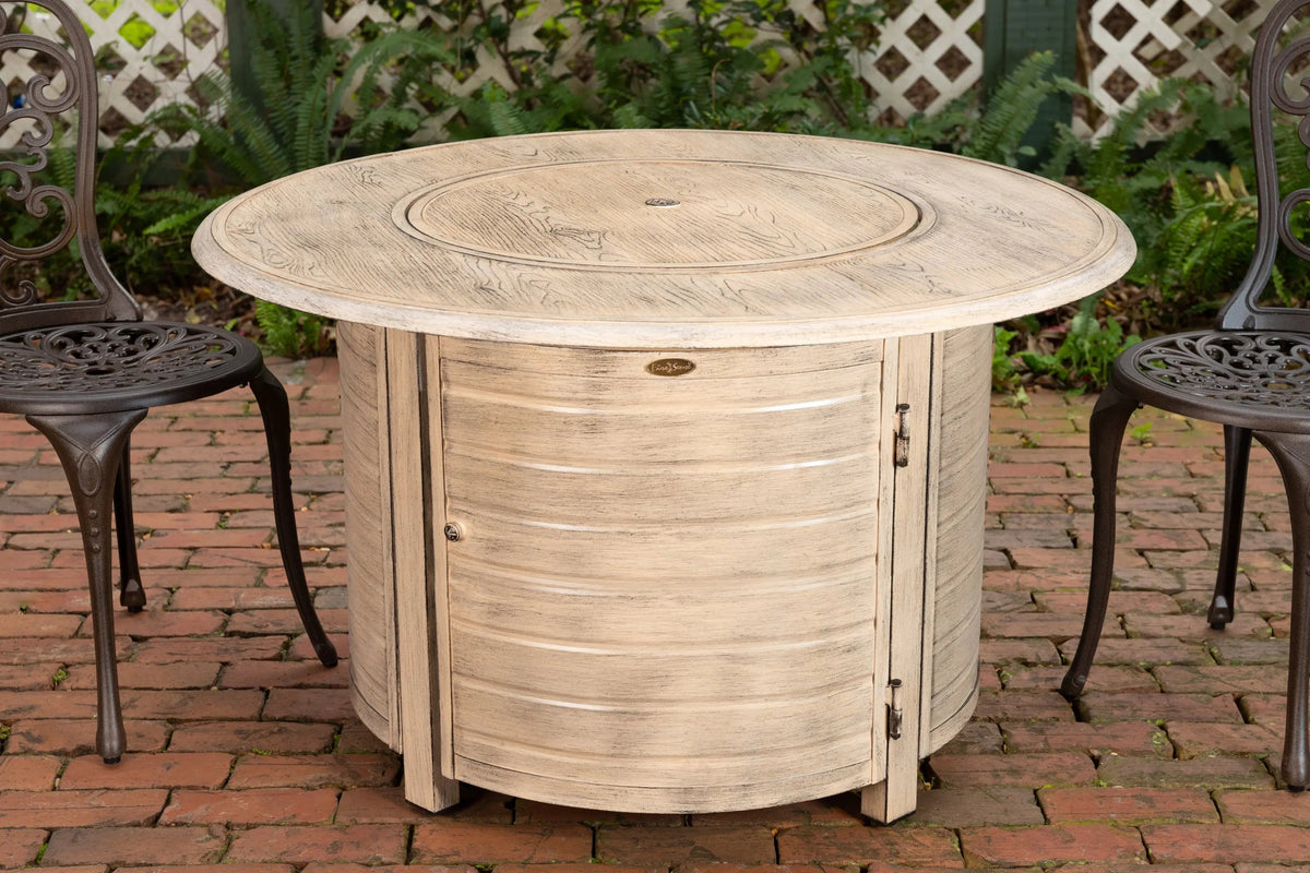 Thatcher Driftwood Round Aluminum LPG Fire Pit – 55,000 BTU Full‑Flame Outdoor Centerpiece