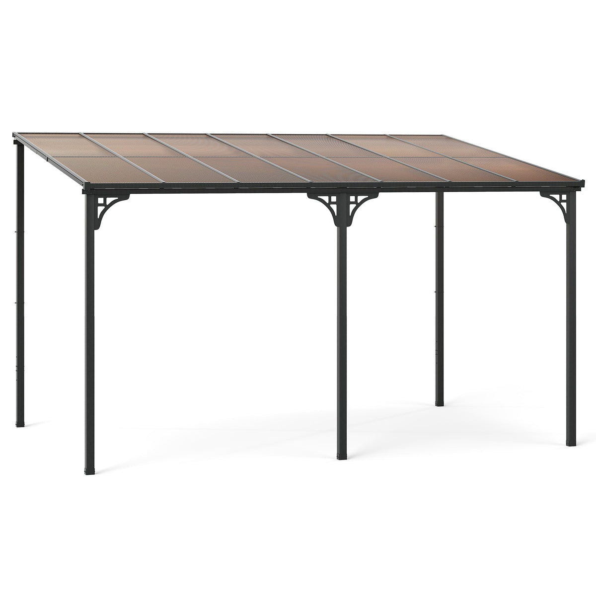 Wall‑Mounted Patio Gazebo – Large Outdoor Hardtop Pergola with Sloped Polycarbonate Roof (Black)