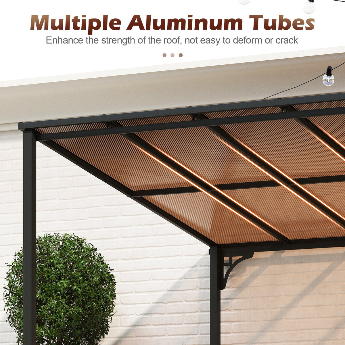 Wall‑Mounted Patio Gazebo – Large Outdoor Hardtop Pergola with Sloped Polycarbonate Roof (Black)