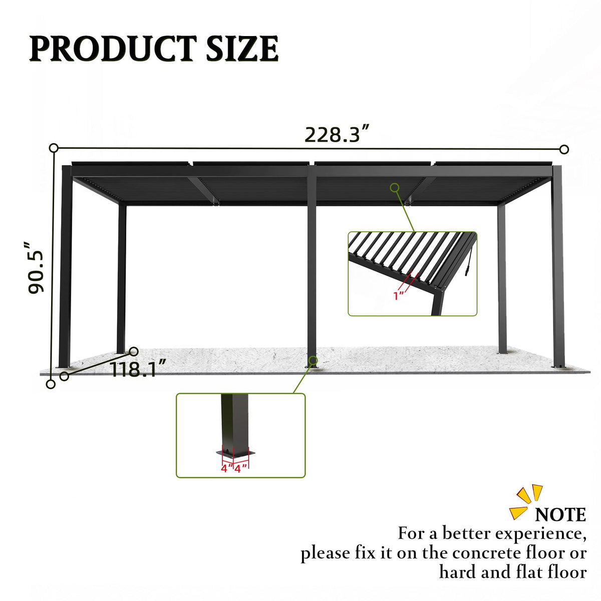 Premium Aluminum Louver Pergola – Adjustable Hardtop Outdoor Structure with Integrated Drainage (Black)