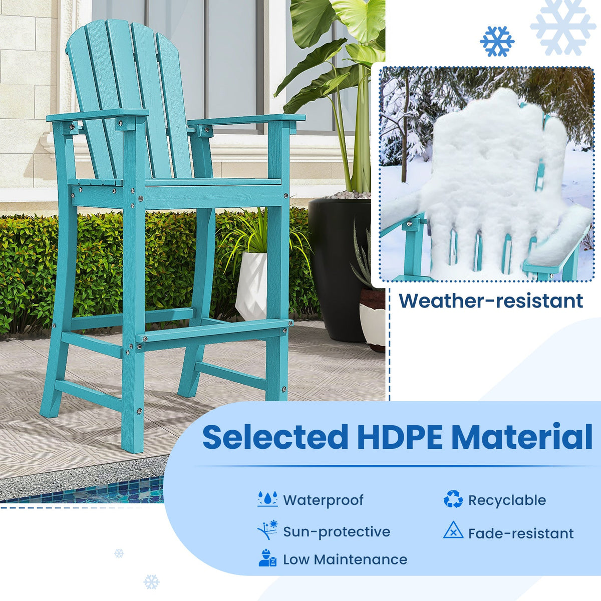 DirectDeals Outdoor HDPE Bar Stool Set of 2 – All‑Weather Counter‑Height Seating with Ergonomic Backrest & Stainless Steel Hardware