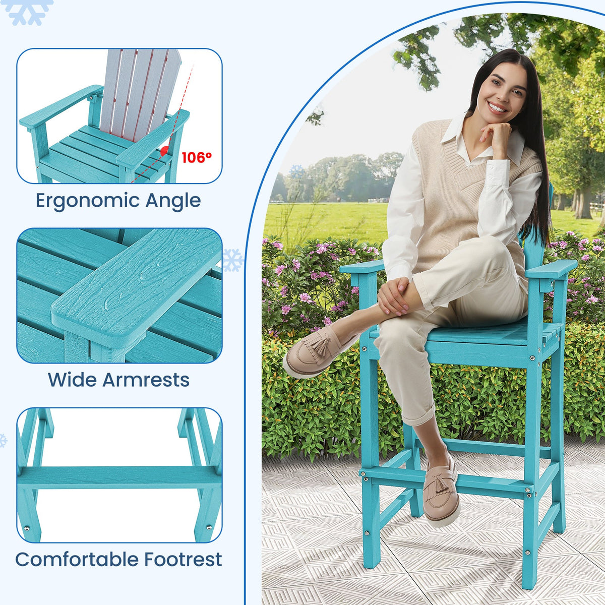 DirectDeals Outdoor HDPE Bar Stool Set of 2 – All‑Weather Counter‑Height Seating with Ergonomic Backrest & Stainless Steel Hardware